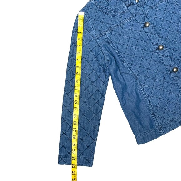 Chico's Quilted Denim-Look Jacket Size 0 (Small) Button Front Blue Lightweight - Picture 12 of 13